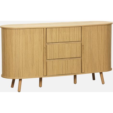 Aparador escandinavo efecto madera ranurada con 2 puertas correderas, 150cm (1/5)