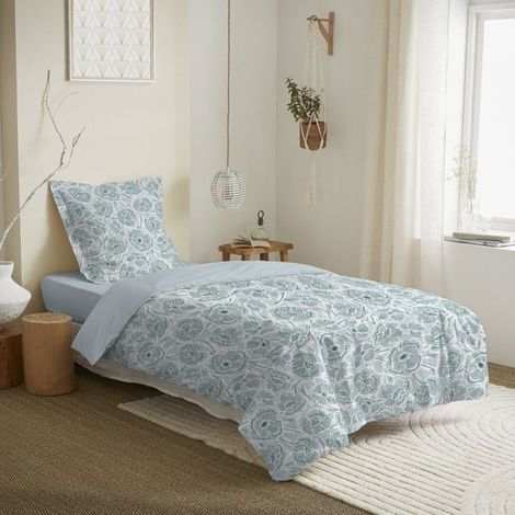 Parure de couette réversible pour lit 90 x 190 cm Agathe céladon (1/2)