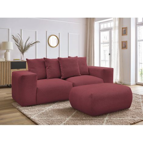 BOBOCHIC - Canapé droit fixe modulable VOLTAIRE tissu chiné avec pouf   Rouge (1/5)