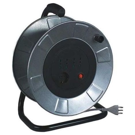 Fanton Prolunga Industriale con Avvolgicavo Golia Metal 25 mt 3g1,5 H05vv-f 2p+t 16a 200-250v 6h ip44 Bipasso Italo-tedesca 2p+t 16a (x 4) Zincato 145