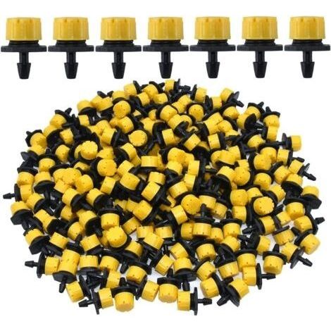 100PCS 1/4" Goutteurs Irrigation Goutte à Goutte dripper, Buses de Gicleurs émetteur Jardin, Arrosage Goutte à Goutte Automatique 360° Réglable DIY(jaune) (1/4)
