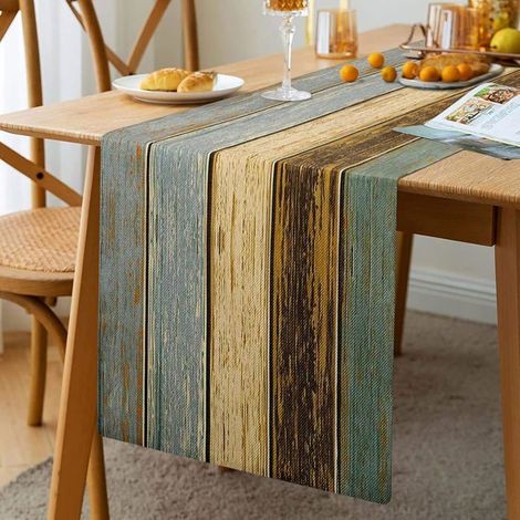 HOXILEELEO - Chemin de table vert, chemin de table de printemps en lin marron 33 x 183 cm, écharpes de commode, style rétro, marron (1/5)