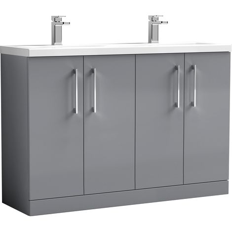 Nuie Arno Satin Grey 1200mm 4 Door Vanity Unit with Double Ceramic Basins - ARN2203F (1/3)