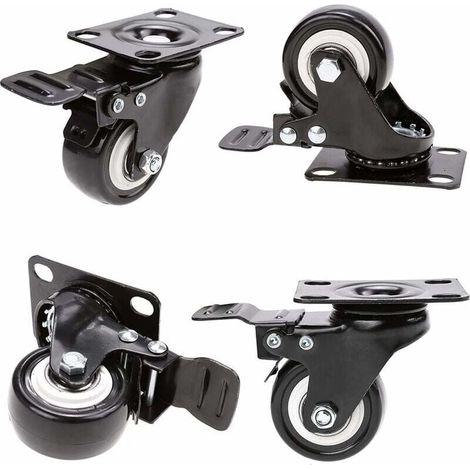 4 Lenkrollen mit Bremse, 50 mm, Gummirollen, Möbelräder mit 400 kg Tragkraft, keine Spuren, für schwere Beanspruchung – Gummirad für Trolley, schwarz (1/5)