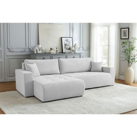 Ecksofa Schlafsofa Sofa ARMARI in Stoff Wind Hellgrau Ottomane Rechts