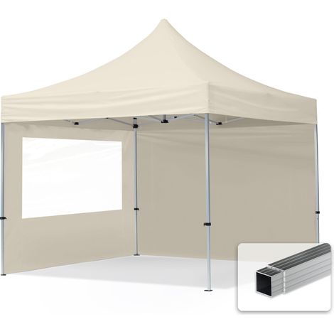 3x3 m Faltpavillon, ECONOMY Alu 32mm, Seitenteile mit Panoramafenster, creme