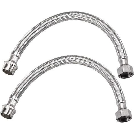 Connecteur de ligne d'alimentation de robinet G1/2 femelle x G1/2 mâle 16 pouces de longueur tuyau en acier inoxydable 304 2 pièces (1/5)