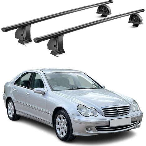 OMAC Stahl Dachträger Querträger Mercedes C Klasse W203 2001-2007 – TÜV / DIN 75302:2019 – Abschließbar – Max. 75 kg – 2 Stangen – Schwarz (1/5)
