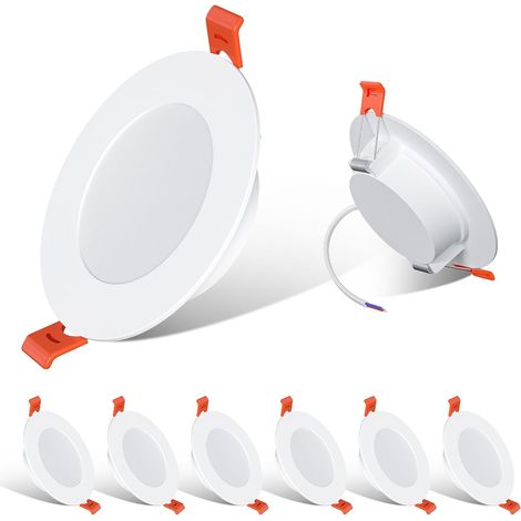 LED Encastrable Extra Plat 8W, 2700K Blanc Chaud Spots de Plafond Encastrable AC220-240V, Découpe 68-80mm, Spot Salle de Bain IP44 Encastré pour Salon Cuisine, Lot de 6 (1/5)