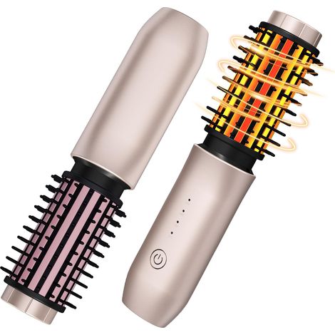 Peigne fer à friser sans fil - Peigne à friser de voyage - Fer à friser portable sans fil 3 en 1 - Peigne thermique plasma - Fer à friser rechargeable USB 7000 mAh - Mini peigne chauffant (Rose blush) (1/4)