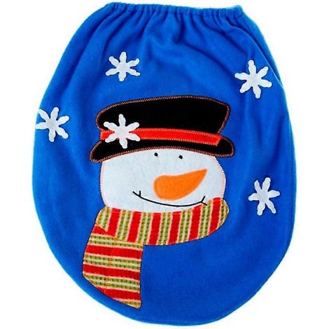 Housse de siège de toilette bonhomme de neige bleu pour décorations de Noël dans la salle de bain-Blue (1/2)