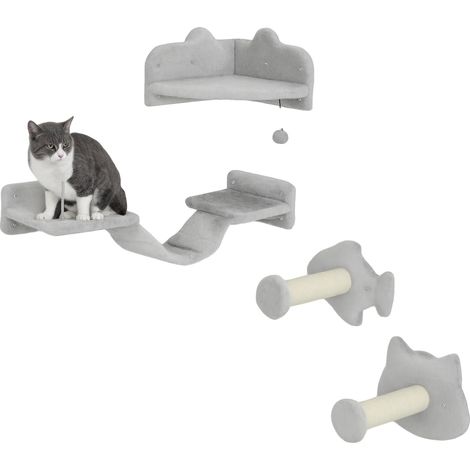 Juego de estantes de pared para gatos, diseño multinivel, gris claro, 90 x 26 x 12,5 cm (1/2)