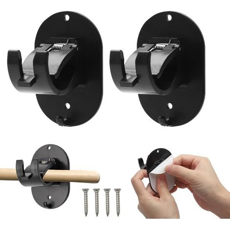 Paquete de 2 ganchos de soporte para barra de cortina perforables/adhesivos - Negro (1/5)