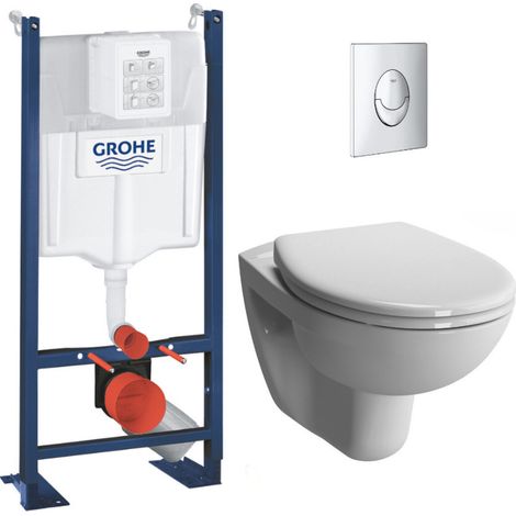 Grohe – Pack WC suspendu Vitra Normus – Bâti-autoportant Rapid SL – Abattant softclose – Plaque chrome – PROJECTNORMUS2 (1/5)