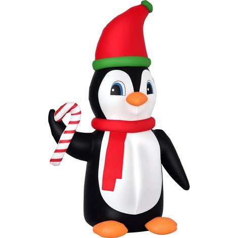 HOMCOM 8ft Lighted Inflatable Christmas Penguin w/ Candy Cane for Garden (1/5)