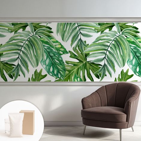 Papier peint avec colle pour décoration moderne de salon chambre à coucher cuisine et bureau Facile Feuilles exotiques 250x104 cm (1/5)