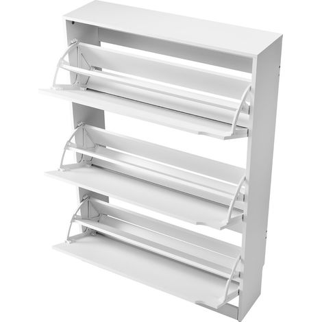 Mophorn Schuhschrank mit 3 Klappen, kompakter Schuhkipper, freistehender Schuhregal-Organizer für Eingangsbereich, Flur, Wohnzimmer und Veranda, modernes Schuhregal 800 x 220 x 1165 mm Weiß (1/5)