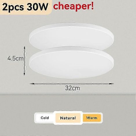 Plafonnier moderne rond 50W 40W 30W 18W LED ultra-lumineux pour salon, chambre, salle de bain, blanc froid, blanc chaud (lumière neutre, 2 ampoules 30W 32cm blanc) (1/5)