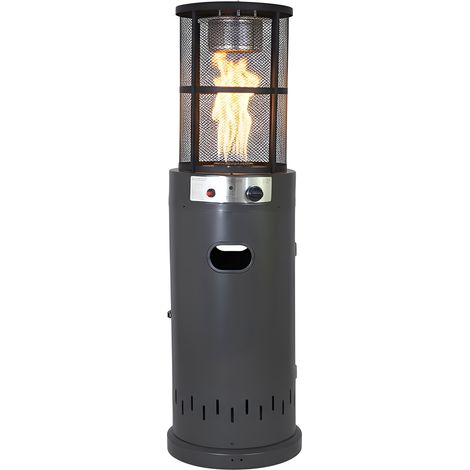 Stufa a Gas da Esterno Riscaldatore Gpl Portatile con Ruote FIRE GLASS Cilindro con Vetro per Terrazzo Patio Giardino Locali 7 Kw