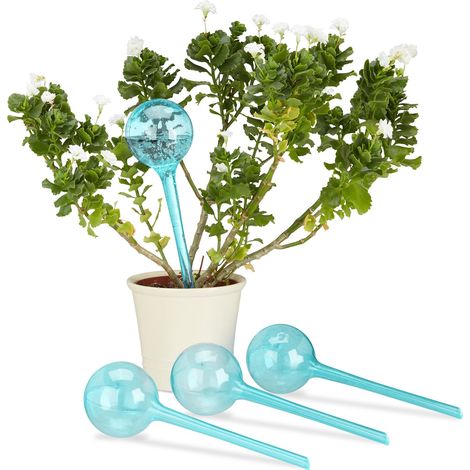 Set of 80 Relaxdays Watering Globes, Regulated Irrigation, 2 Weeks, Pot Plants, Plastic Sphere, Bulb, Light-blue