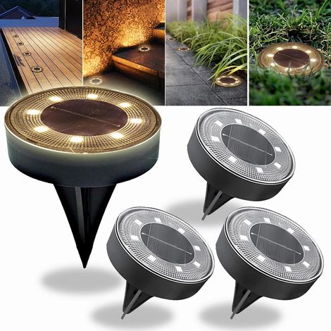 Lot de 4 lampes solaires de jardin étanches, 8 LED, pour éclairage paysager extérieur, allée, terrasse et pelouse (1/5)