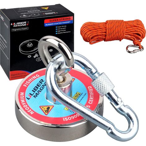 Aimant néodyme puissant de 100 kg avec corde en nylon de 10 m pour la pêche magnétique, le recyclage, la chasse au Trésor en rivière, en lac (1/5)