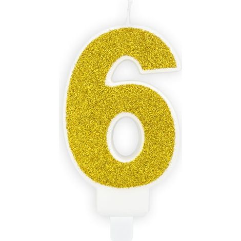 Vela con el número "6" y purpurina dorada (1/2)