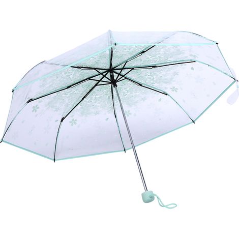 Parapluie pliant transparent vert clair cerisier, élégant style princesse, 1 pièce. (1/5)