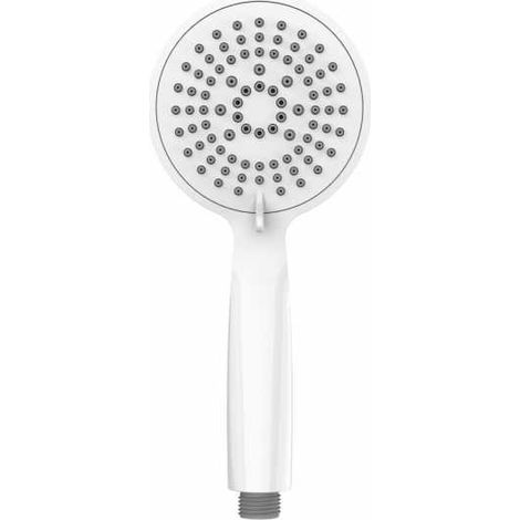 WENKO Soffione doccia Young Line, soffione con 5 getti, facile da pulire dal calcare, soffione universale con attacco standard 1/2", plastica di alta qualità, ø11 cm, bianco (1/5)