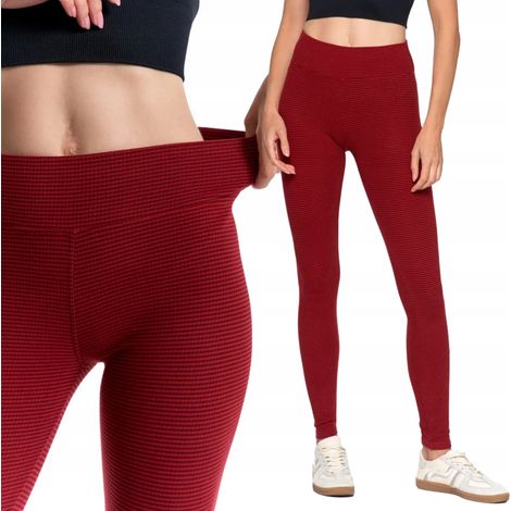 Leggings de mujer de talle alto acanalados, estilo deportivo y moderno, marca Moraj, talla L/XL, color rojo vino. (1/5)