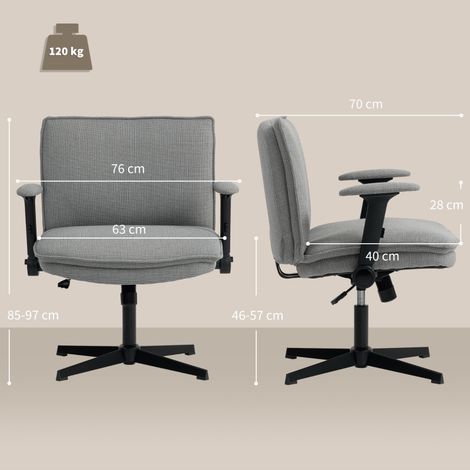 Chaise de bureau avec accoudoirs rabattables,large chaise de bureau en lin,hauteur réglable,base en acier,gris