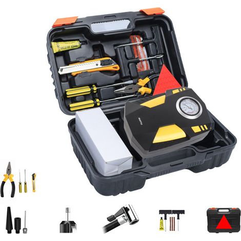 Gonfleur de pneu compresseur d'air portable alimenté par batterie rechargeable pompe avec 3 buses 12V voiture électrique lumière LED pour motos, vélos, ballon (1/5)