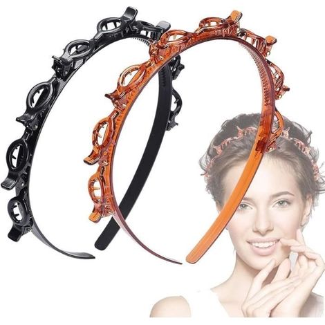 2-teiliges Haarband-Set mit Clips, Haarspange für doppelten Pony, Haarreif-Haarband, DIY-Haarband (Schwarz/Braun) (1/4)