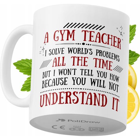 Tazza divertente e umoristica per insegnante di ginnastica, ideale per caffè e tè, con grafica e testo divertenti. Perfetta per compleanni, onomastici e festività. Tazza premium per occasioni speciali (1/5)