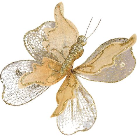 Bruchsicherer, glitzernder Schmetterling als Weihnachtsbaumschmuck, 22 cm, Netzdesign, für drinnen und draußen, Weihnachts- und Partydekoration, Gold (1/5)