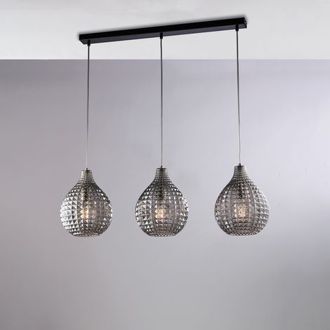 Diamante Schiene Schwarz/Chrom, 3x G9, Glas grau verspiegelt, L88x21 cm – BL300-BIN3-SP
