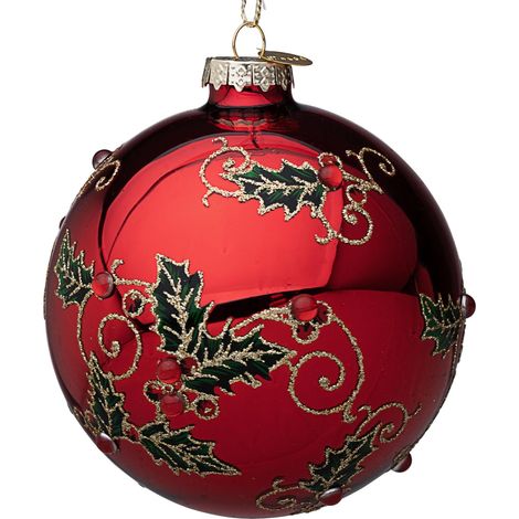 Palline per albero di Natale in vetro decorate color Zaida Rosso -4 sfere da 10 cm