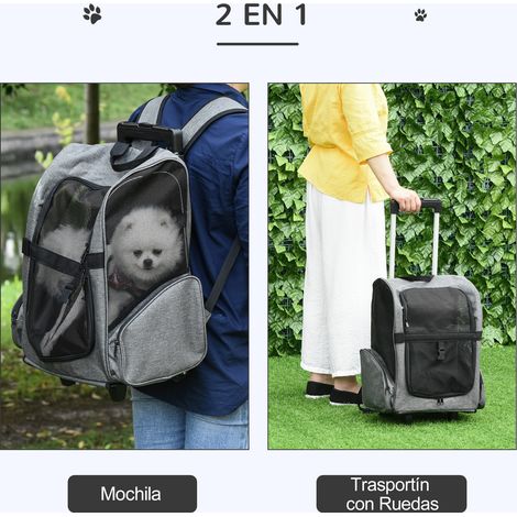 Sac de transport/sac à dos de voyage 2 en 1 pour chiens et chats. avec 2 roues. poignée rétractable en aluminium et poches de rangement. 42 x 25 x 55 cm. gris (1/5)