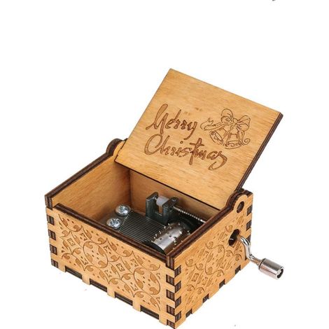 Boîtes mignonnes vintage à manivelle en bois gravées au laser Meilleurs cadeaux pour la Saint-Valentin/Action de grâces/Anniversaire/Noël (Noël marron)