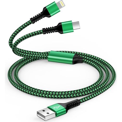 Cable Multi Chargeur 2 en 1, Cable USB Multi Embout [1.2M] Multiple Câble Telephone Portable Nylon avec USB Type C Lightning Câble pour iPhone 16/15/14/13/12/11 Pro, Galaxy S25/S24/S23 Ultra,Huawei (1/5)