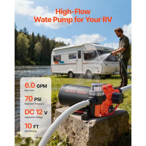 Pompe à Eau à Membrane Auto-amorçante 12 V CC 22,7 L/min Pression 4,8 bar 4 Chambres, avec Pressostat, Pompe à Eau pour Camping-car… (1/5)