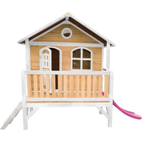 Axi Stef Maison Enfant Avec Toboggan Rose  Aire De Jeux Pour L'Extérieur En Marron & Blanc  Maisonnette / Cabane De Jeu En Bois Fsc