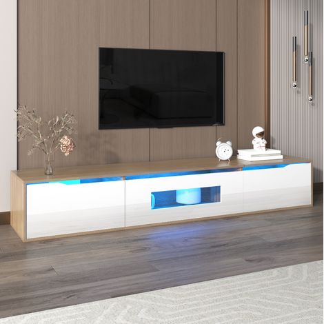 TV-Lowboard 180x35x30 cm Weiß in Holzoptik aus Holzwerkstoff mit Hochglanzfront und LED-Beleuchtung (1/5)