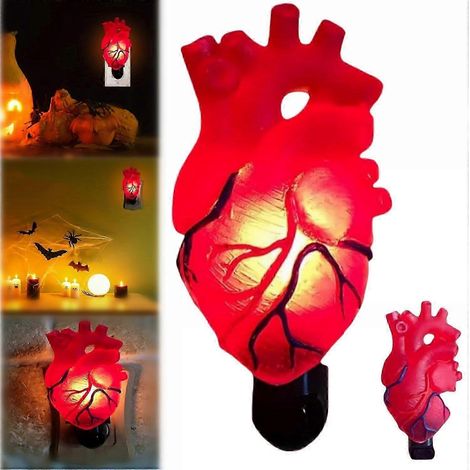 Halloween Anatomical Heart Night Light Decoration, Translucent Resin Heart Shaped Night Light Inserted into Wall (1/5)