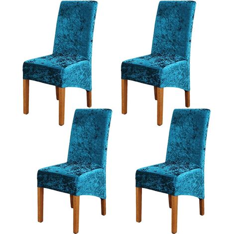 Juego de 4 fundas elásticas, extraíbles y lavables para sillas de comedor - Para banquetes, cocinas, bodas y comedores (azul pavo real) (1/5)
