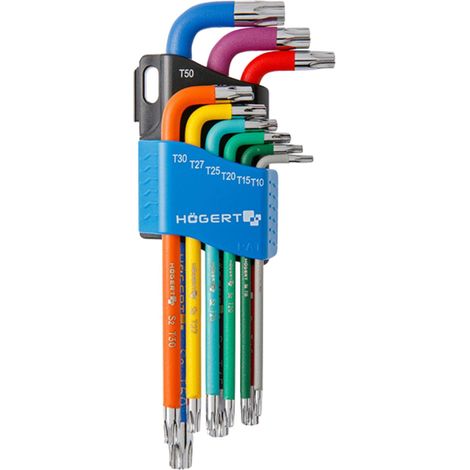 Jeu de clés Torx Tournevis Torx Set de 9 pièces Tailles T10 à T50 En acier allié S2 Résistant à la déformation et à l'abrasion Multicolore (1/5)