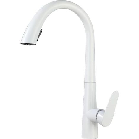 Ausziehbare Küchenarmatur, schwarz, Warm- und Kaltwasserbecken, Spültischarmatur, drehbare Teleskop-Sprühpistole, grau und weiß, 60 cm Zuggriff (Farbe: Weiß) (1/4)