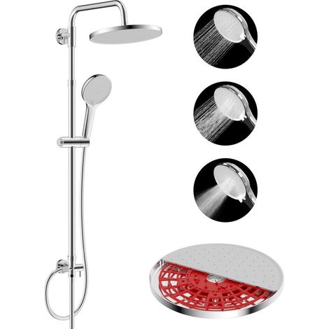 Duschsystem mit Regendusche, Handbrause, Selbstreinigung, Edelstahl, Weiß (1/5)