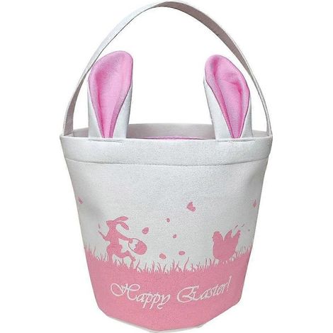 Panier de Pâques pliable en toile avec poignées, idéal pour ranger vêtements et jouets (garçons et filles), rose. (1/5)