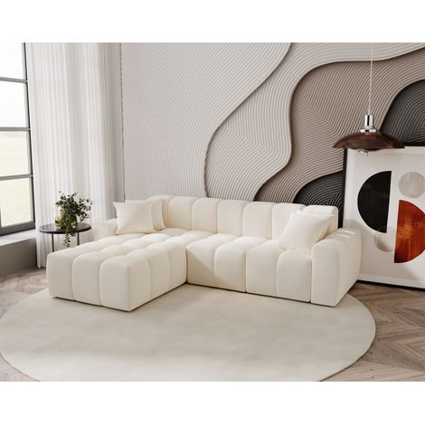 Emporius Canapé d'angle 265 cm Napoli - gauche, mousse épaisse, style moderne, canapé nuage - Crème (1/5)